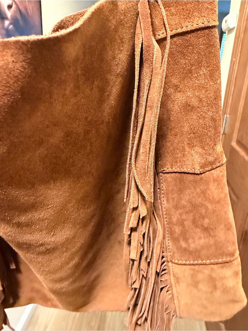 Marlon Made in Italy Suede Leather Bamboo Fringe Hobo Bag NWT - Picture 6 of 11